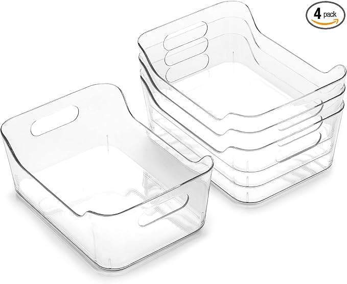 BINO | Plastic Organizer Bins, X-Small - 4 Pack | THE SOHO COLLECTION | Multi-Use Organizer Bins | Pantry & Freezer Bin | Plastic Storage Containers | Bin for Home & Kitchen Org
