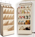 Mefirt Over the Door Shoe Rack for Closet Fit 18+ Pairs, Door Shoe Organizer with Large Breathable Pockets, Hanging Shoes Rack Fit Boots, Behind the Door Shoe Holder for Categorized Storage, Beige ﻿