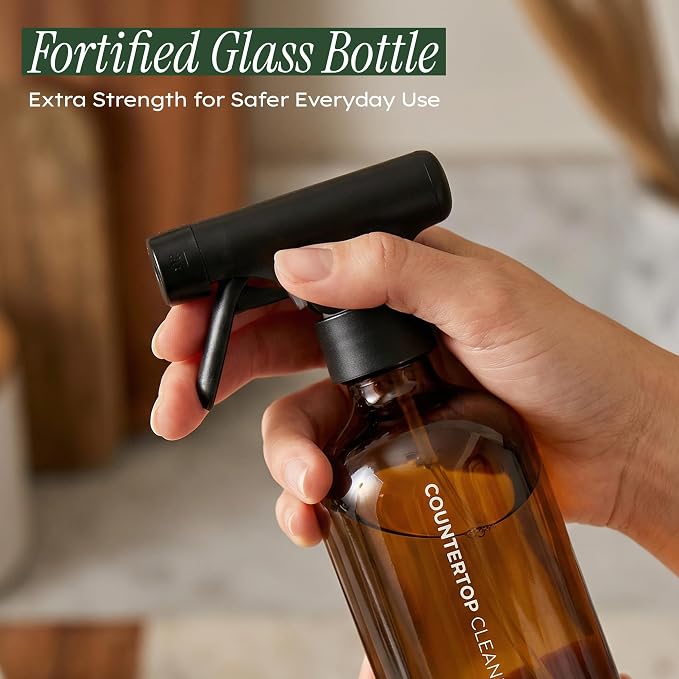 MAISONOVO Glass Spray Bottles 16.9 Oz Pack of 2 - Durable Amber Spray Bottles with Fortified Glass & Fine Mist Pumps - Ideal for Salons, Barbers, Stylists, Pet Groomers & Daily Hair Care - 16 Labels