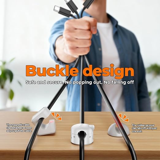 6 Pack Spring Cable Clips,Cord Organizer with Clasp Lock Desk Cable Management Cord Holder Adhesive Phone Charger Cord Clips for Home Office Car Wall Nightstand Accessories White