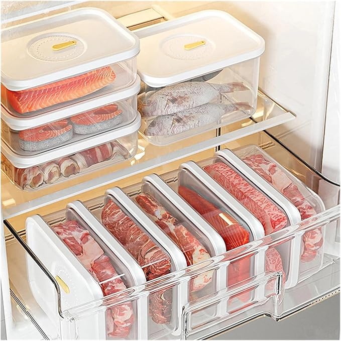 Food Storage Container Fresh Refrigerator Sealed Fresh-Keeping Box Fruit Meat Freezing Storage Cans Kitchen Plastic Food Organizer Case Container Lunch Box(N4 1900ml)