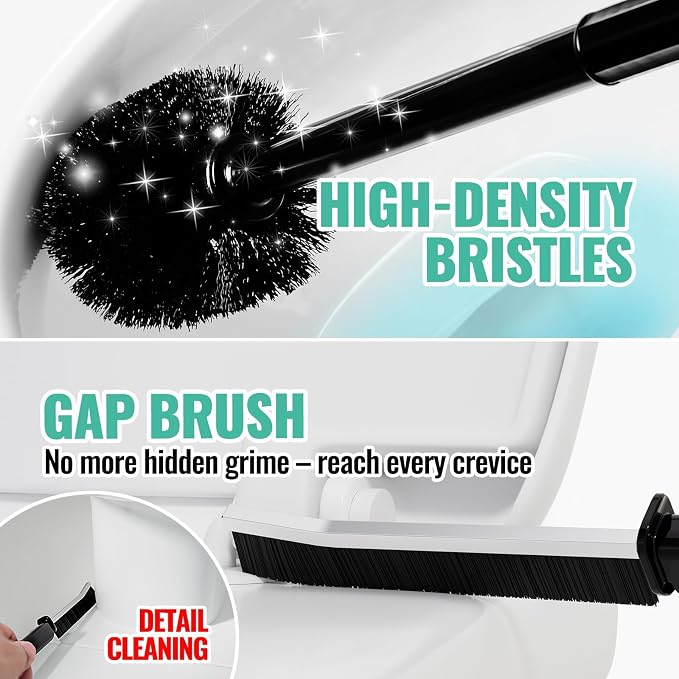 3 in 1 Toilet Brush and Plunger Set with Crevice Cleaning Brush, Toilet Plunger and Brush Set with Extra Long Handle, Plungers for Bathroom Accessories, Toilet Plunger with Holder, Black | Black bathroom decor, apartment essentials, home essentials, cl...