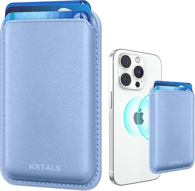 Magnetic Wallet Cell Phone Card Holder for Phone Case with Mag-Safe, Stronger Magnetic RFID Leather Phone Wallet Stick on Series of iPhone 17/16/15/14/13/12 and Pro/Promax, Purple