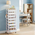 Rolling Cart with Drawers, Rolling Storage Cart with 8 Large Plastic Drawers & Wooden Tabletop, Utility Cart with Pegboards & Basket, Storage Drawers Cart for Living Room, Classroom, Bedroom, Office