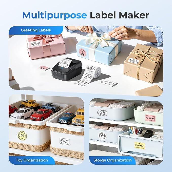 PM240 Label Maker Machine with Tape, Label Printer Black, Set 1 | 2'' Bluetooth Thermal Sticker Label Maker for Small Business, Home, School, Office Safety Label Maker with Multiple Templates