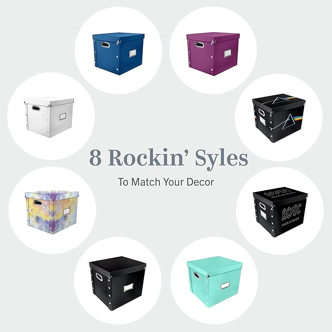 Vinyl Record Storage Box - 12" - 1 Pack- Crate Holds up to 75 Vinyl Albums - Black