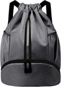 JELUTAR Drawstring Backpack Gym Bag with Shoes Compartment for Soccer, Basketball, Swim, Water-Resistant String Backpack Beach Cinch for Women Men, Dark Grey