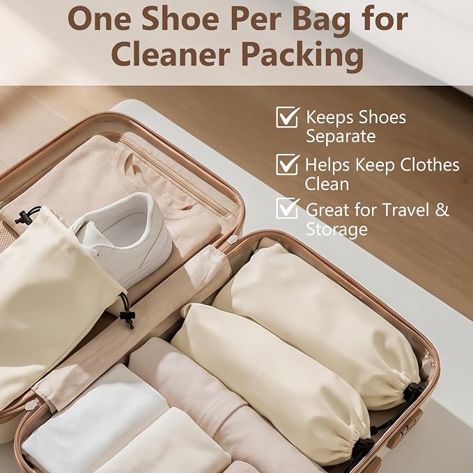 Merkfo 8-Pack Shoe Bags for Travel, One Shoe Per Bag, Fits Size 13 | Soft Drawstring Fabric Bags | 17.7 x 9.1 in | For Suitcase Packing, Gym Bags, and Closet Storage