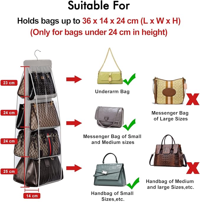 Lirex 2-Pack Handbag Hanging Purse Organizer for Closet, 8 Pocket Handbag Storage Organizer Hanger Oxford Cloth Closet Organizer for Family Closet Bedroom, Foldable and Universal Fit, Blue