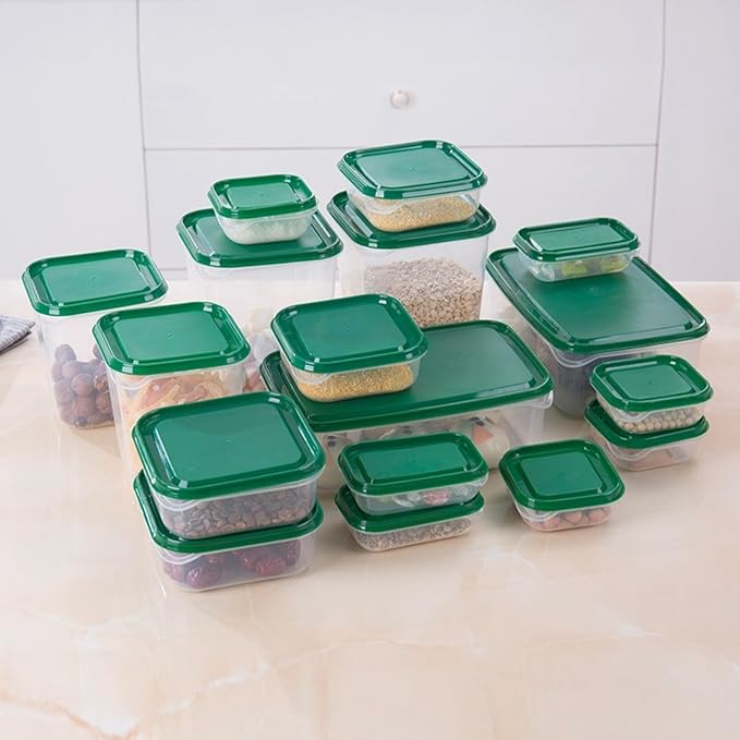 17 piece set of food grade storage and preservation box with transparent lid, kitchen refrigerator