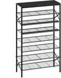 8-Tier Tall Shoe Rack Organizer Shoe Storage for Entryway 24-32 Pairs Metal Shoe Rack for Closet Heavy-Duty Shoe Rack with Wooden Top Shelf for Garage Black