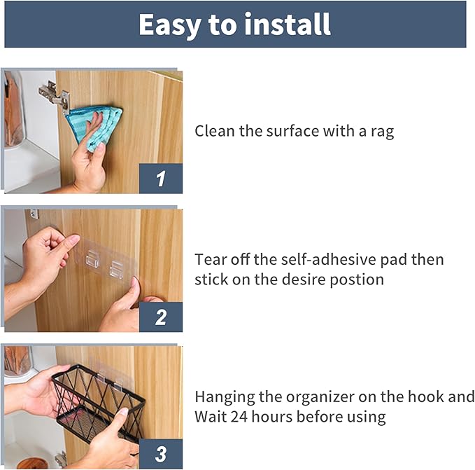 Rise Age Adhesive Cabinet Organizer, Wall Mounted Lid Organizer, No Drill Kitchen Cabinet Storage for Slim Space, 3 Pcs White Stainless Steel