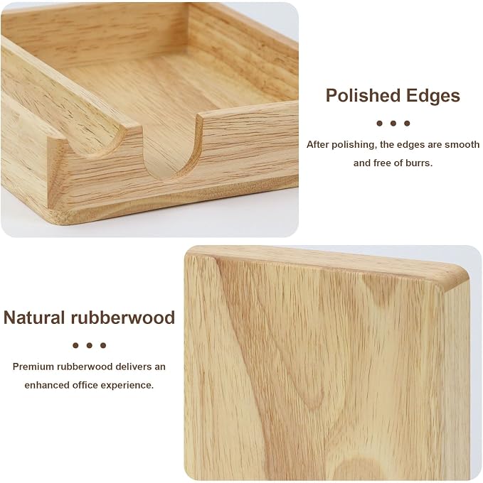 Buqoo Rubberwood Sticky Note Holder with Pen Slot 4x6 Memo Pad | Rubberwood sticky note holder with pen slot, fits 4x6 memo pads and features U-shaped opening for easy access