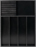 VaeFae Bamboo Silverware Organizer, Utensil Holder for Drawer, Wooden Cutlery Tray with Divider for Kitchen Drawer, Utensil Organizer with Knife Block（Black）