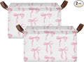 Preppy Pink Bow Storage Basket Cute Bowknot Foldable Cube Storage Bins with Handles&Labels Coquette Waterproof Collapsible Organizer Box Bin Large Decorative Baskets for Shelves Home Living Room, 2 PC