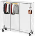 Simple Houseware Industrial Grade Z-Base Garment Rack w/Cover Tube Bracket | 500Lb Load with 62" Extra Long Bar, Clear Cover