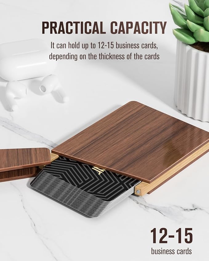 MaxGear Portable Wooden Business Card Holder | Premium Walnut Business Card Case, Slim Magnetic Closure Card Holder for Business & Networking, Holds up to 15 Cards