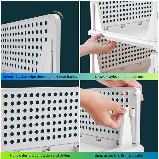 Multi-Functional Stackable Plastic Storage Baskets - 4 Pack Foldable Closet Organizers for Wardrobe, Kitchen, Bathroom, Office, Dorm - Easy Assembly