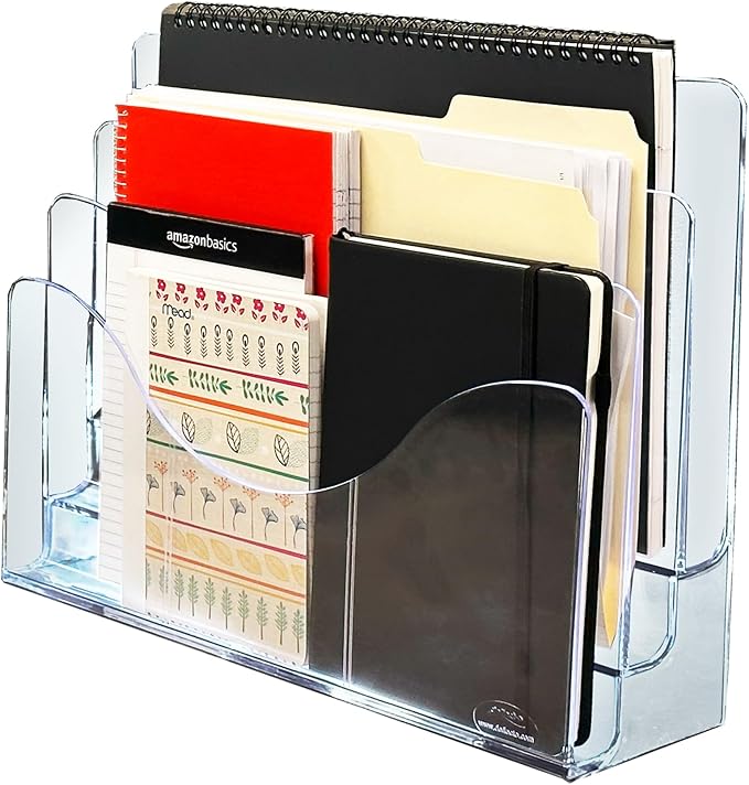 Azar Displays 250099-3PK Three Tier File and Brochure Desktop Wall Organizer Holder with Dividers brochure display stand acrylic file holder, Clear , 3-Pack