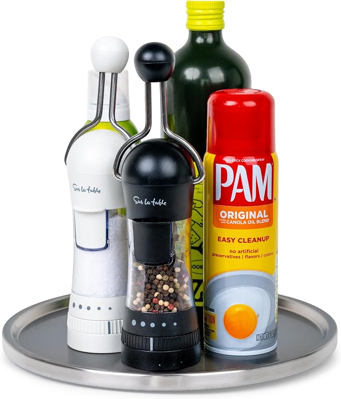 Dial Industries Lazy Susan Stainless Turntable Organizer, Brushed Finish | Great for spices, condiments and canned goods, Spins smoothly for easy access, Keeps cabinets and countertops neat