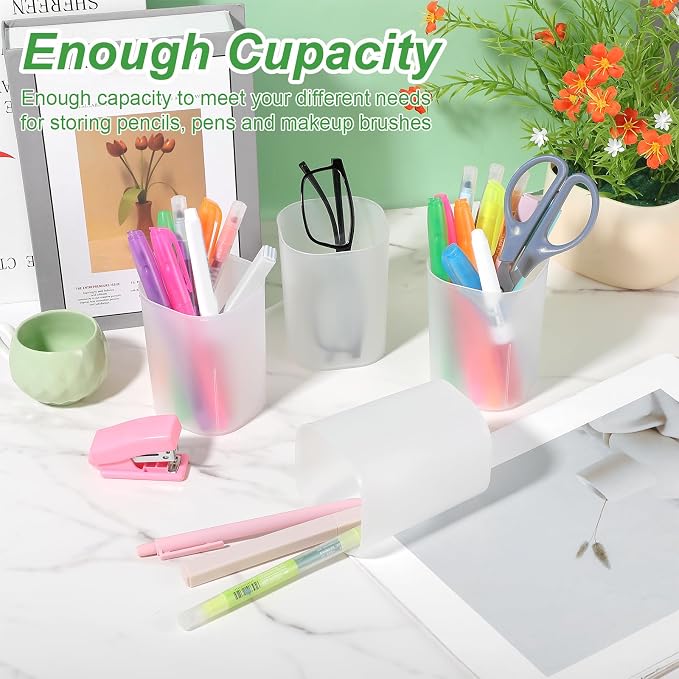 Lemecima 30 Pack Pen Holder Pen Cups for Desk Organizers and Storage Stationery Plastic Matte Pencil Holder Cups Ins Style Transparent for Office School Home Supplies