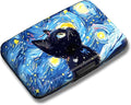 Maicican Credit Card Holder, Mini RFID Blocking Aluminum Wallet | Slim Metal Hard Case Travel Wallet ID Case for Women and Men, 4.3 x 2.9 Inches, Starry Sky and Black Cat