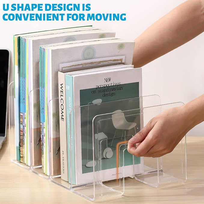 SAYEEC Acrylic File Sorter, Clear File Holder Acrylic Desk Organizer, Sturdy Desktop Files Organizer Files Folder Holder Rack for Envelopes Mail Letter Paper Notebook Electronics (4 Sections, 1 Pack)