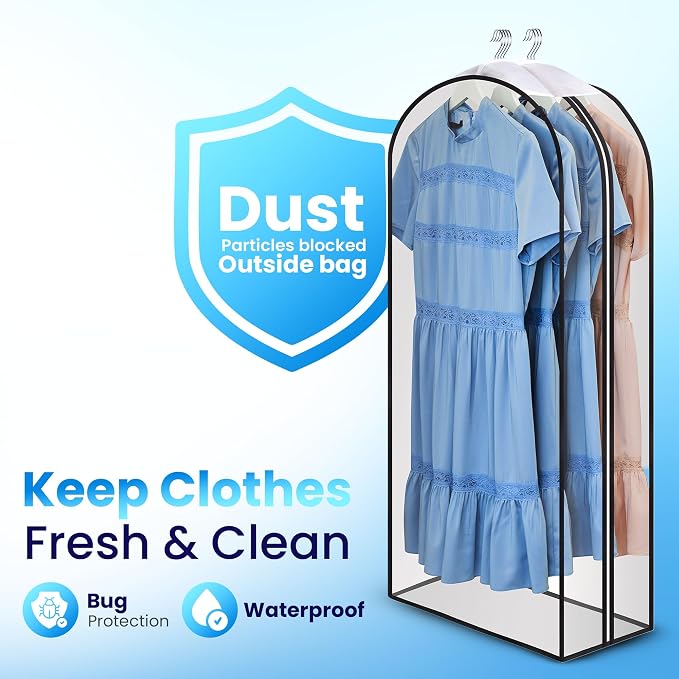 Clear Garment Bags for Clothes Storage - 1-Pack Plastic Hanging Covers and Clothing Protectors, Long Dress Suit Jacket Closet Cover Dust Proof Garment Bag Set for Organized Wardrobe Storage (40")