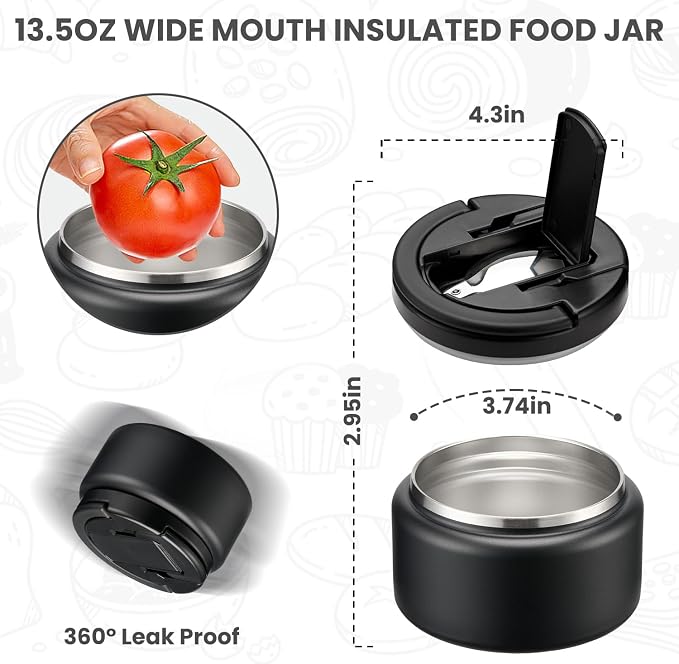 Itslife 13.5oz Vacuum Insulated Soup Thermo for Hot Food, Kids Lunch Container with Leakproof Buckle Lid, Wide Mouth Stainless Steel Food Jar with Spoon