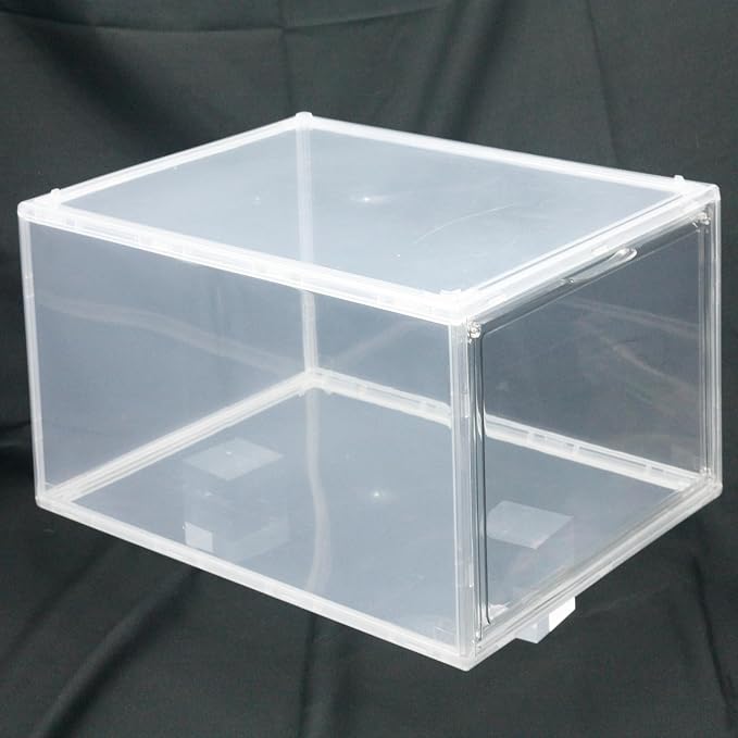 1 Pack Clear Shoe Boxes with Acrylic Drop Front Magnetic Door, Stackable Size 12 Shoe Organizer for Sneaker Collection, Space-Saving Plastic Shoe Storage Box for Closet, Entryway, Bedroom