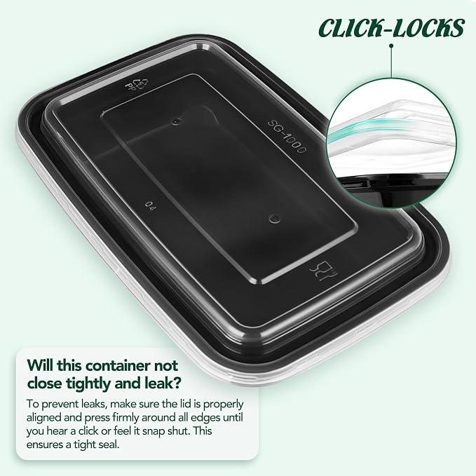 Glotoch Express Meal Prep Containers with Lids 32oz 100 Pack (200 Piece) | Reusable Sturdy Food Containers Leakproof Airtight Microwave Freezer Safe Plastic Bento Lunch Boxes for To Go Takeout