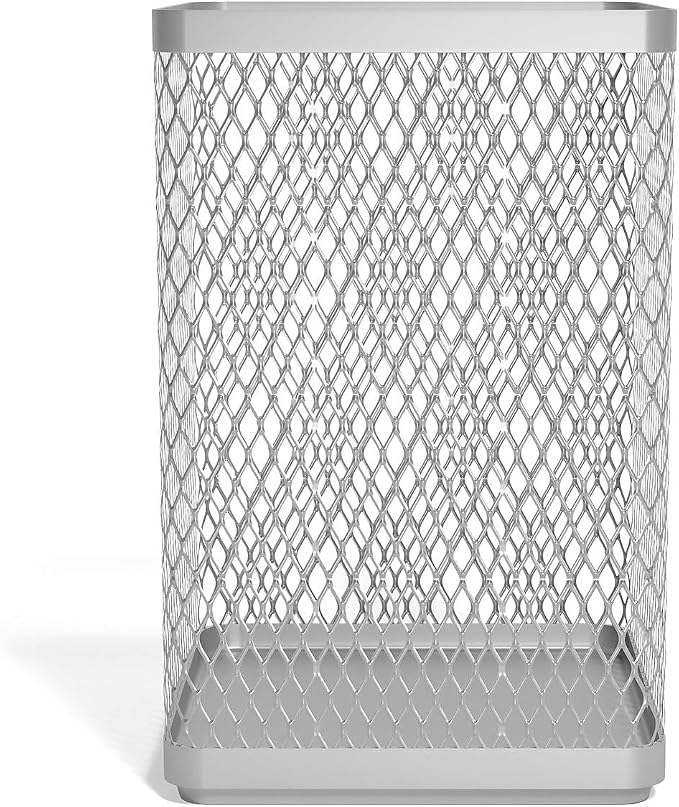 TRU RED Stackable Wire Mesh Jumbo Pencil Holder, Silver, 3‑Pack – Large Desktop Organizer for Pens, Markers & Office Supplies