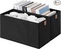 StorageWorks Long Narrow Storage Basket, Collapsible Fabric Storage Bins, Small Baskets for Organizing with PU Handle, Great for Clothes, Towels, and Socks, Black, 2-Pack
