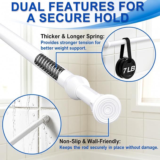 2 Pack Tension Curtain Rod 15.7-28 Inch, Small Short Adjustable Extendable Spring Loaded Rods for Windows Cabinet Blinds Closet Bedroom Kitchen Bathroom Door No Drilling White