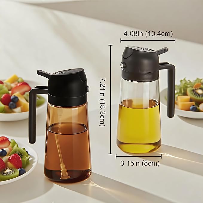 16oz/470ml Glass Olive Oil Sprayer for Cooking, 2 in 1 Oil Dispenser for Kitchen Spray and Pour, Premium Light-Blocking Oil Bottle, Food-Grade Spray Bottle, for Salad, Air Fryer, BBQ