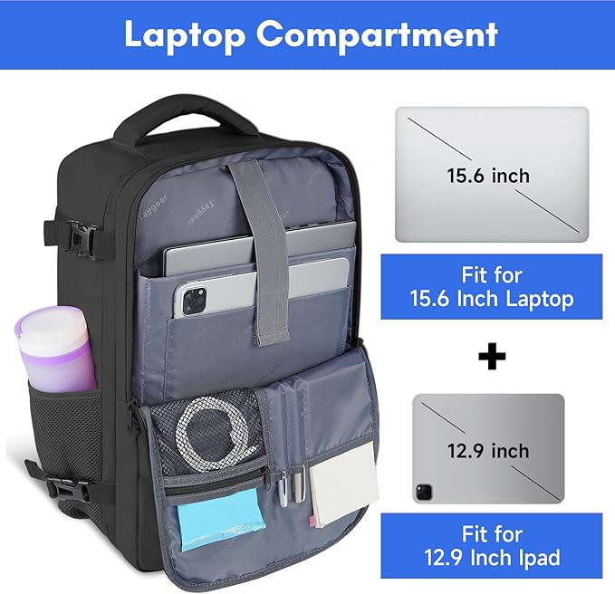 Taygeer Travel Laptop Backpack for Men, Airplane Approved Travel Backpack | 15.6inch Laptop Backpacks with Water Bottle Pocket, Lightweight College 35l Luggage Bookbag Gifts for Business Work, Black
