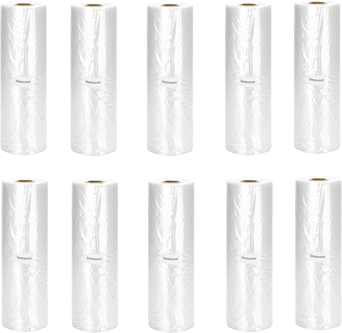 Immuson Food Storage Bags, 12 x 20 Plastic Produce Bag on a Roll Fruits, Vegetable, Bread, Food Storage Clear Bags (10 Rolls-3500 Bags)
