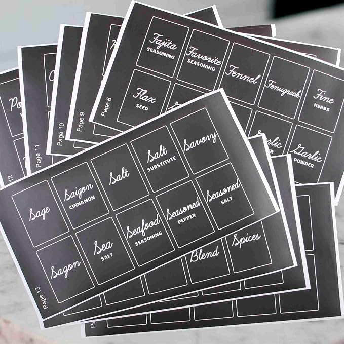 Orii Black Rectangular 160 Spice Labels Stickers for Spice Jars | 160 Pre-Printed Labels, 20 Blank Labels, For Kitchen Pantry, Herb Seasoning Labels