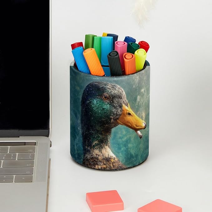 Duck Pen Holder Pencil Organizer for Desk, 3.1” x 3.1” x 3.9” Pencil Cup Office Supplies, Large Capacity Cute Pen and Makeup Brush Holder for Desktop, Home, School