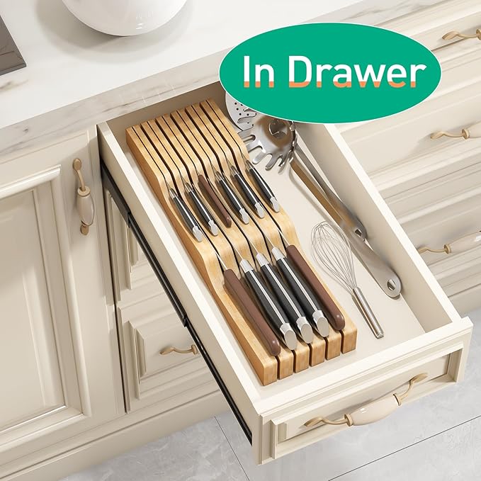 Knife Drawer Organizer (Natural, 11 Knives Organizer)