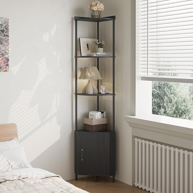 SUNMORY 5 Tier Corner Cabinet, 65.4" Tall Corner Shelf with Storage, Display Shelf Corner Shelves for Living Room Decor, Wall Corner Bookshelf, Plant Stand for Bedroom, Bathroom, Kitchen, Small Space