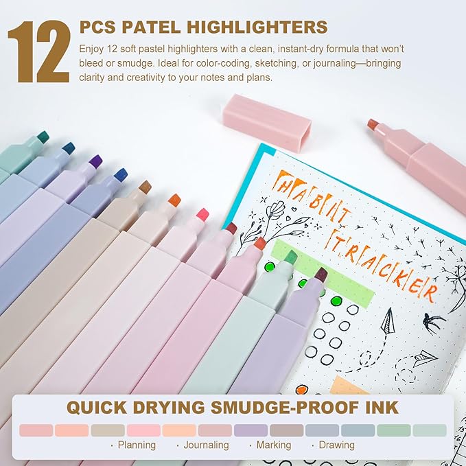 58 PCS Aesthetic School Supplies with Cute Pencil Case,12 Pastel Highlighters, 5 Gel Pens Black Ink，9 Mechanical Pencils for，Student Stationary，CollegeEssentials Gifts (pink)