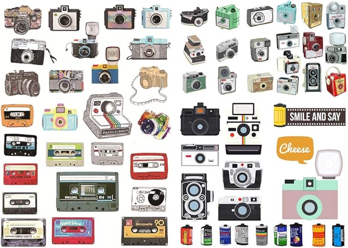 Seasonstorm Retro Film Camera Tape Precut Anti-UV Waterproof Decoration Album Planner Stickers Scrapbooking Diary Sticky Paper Flakes (PK024)