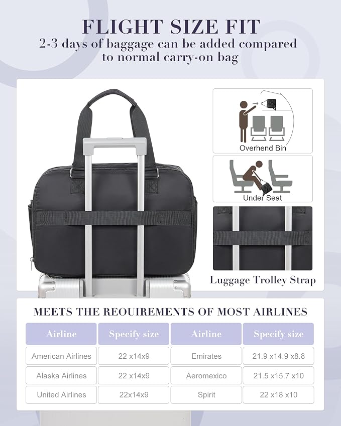Vacuum Travel Bag with Air Pump Expandable Seal Compression Personal Item Carry on Bags for Airlines Travel Duffle Bags for Women Weekender Overnight Bag Sports Gym Tote Bag Black