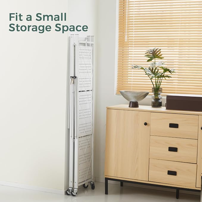 DEANIC 4 Tier Foldable Storage Shelves with Wheels, Large Capacity Shelving Unit, Freestanding Metal Wire Shelf Rack, No Assembly Organizer Rack for Garage Kitchen, Basement, Pantry(White)
