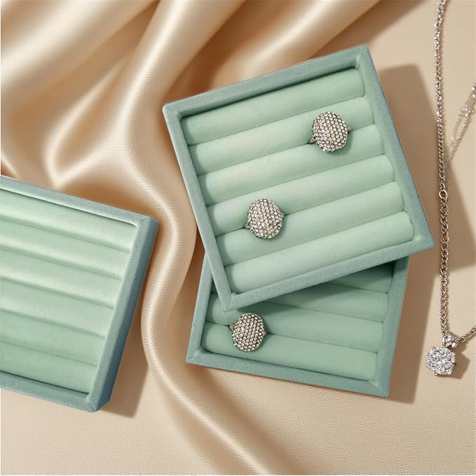 SCIKHETF Velvet Ring Earrings Studs organizer Tray Small Ring Insert Display Tray 5 Slots Stackable (Light Blue)