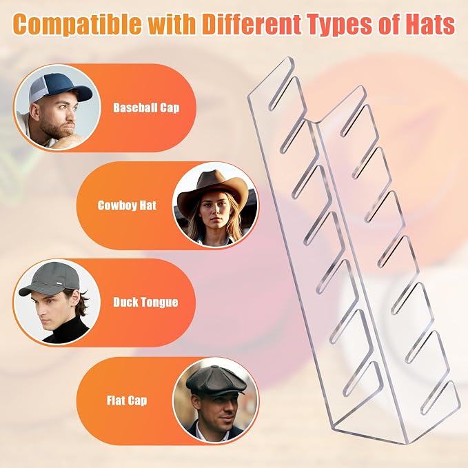 Hat Organizer for Baseball Caps Hat Rack Acrylic Hat Stand 2Pack No Install | Hat Storage for 14 Baseball Caps Closet Organization Hat Holder Display Baseball Cap Organizer for Closet, Bedroom, Dresser