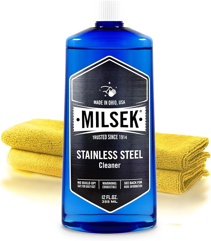 Milsek Stainless Steel Cleaner & Microfiber Cloth, 12-Ounce | Stainless steel cleaner with microfiber cloth removes fingerprints and leaves appliances clean and streak-free.