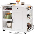 MAHANCRIS Kitchen Island with Power Outlet, Kitchen Storage Island with Drawer, Rolling Kitchen Cart on Wheels, Spice Rack, Towel Rack, Wine Rack, for Dining Room, White KIWT122E01