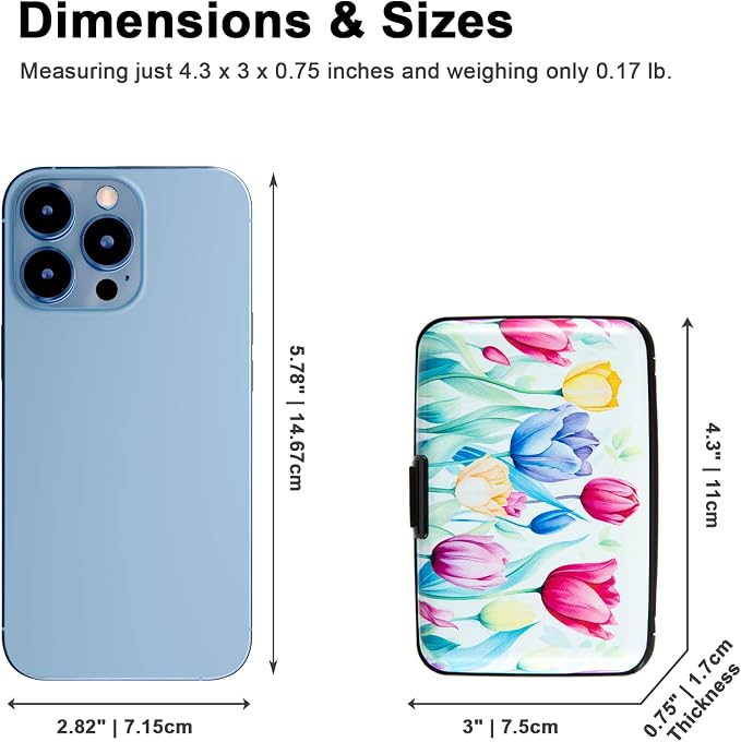 Credit Card Holder for Women Men RFID Blocking Wallet Small Business Metal Slim Mini Aluminum Hard Case (Watercolor Tulips)